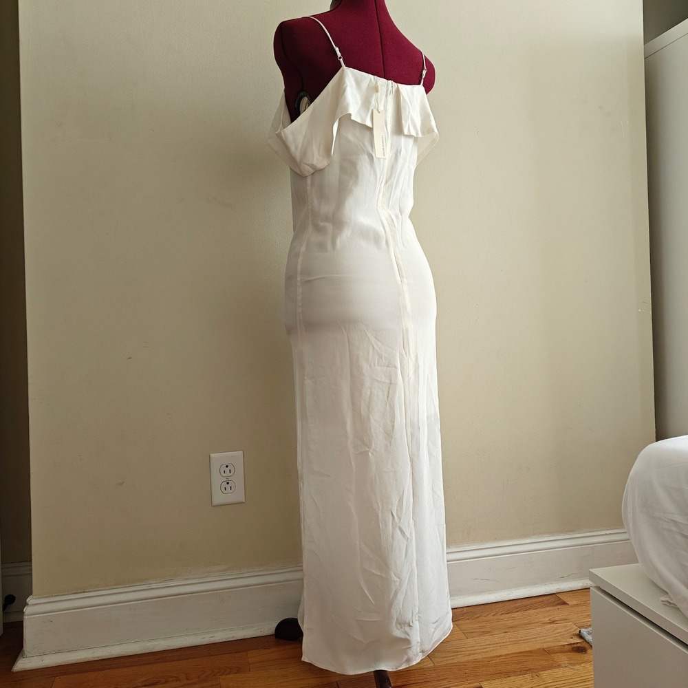 Lavender Brown Ivory Off Shoulder Cold Shoulder Maxi Dress Side Slits Size XS - Picture 2 of 7